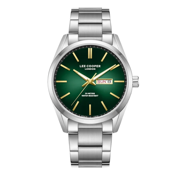 Ανδρικό ρολόι Lee Cooper LC08340.370 με ασημί μπρασελέ και πράσινο καντράν