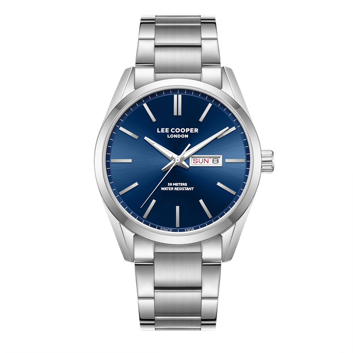 LC08340.390 Ανδρικό ρολόι Lee Cooper LC08340.390 με ασημί μπρασελέ και μπλε καντράν