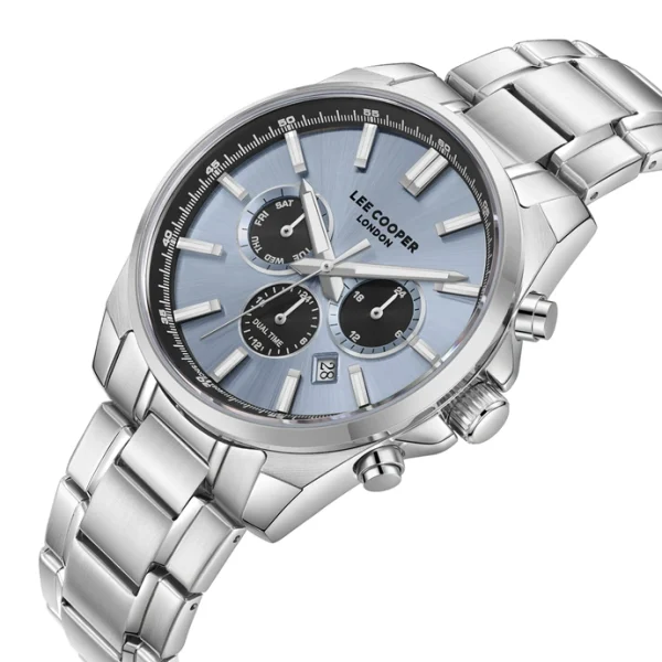 Ανδρικό ρολόι Lee Cooper LC08355.300 με ασημί μπρασελέ και σιέλ καντράν