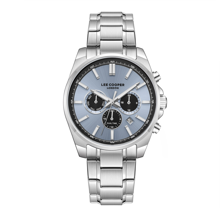 LC08355.300 Ανδρικό ρολόι Lee Cooper LC08355.300 με ασημί μπρασελέ και σιέλ καντράν