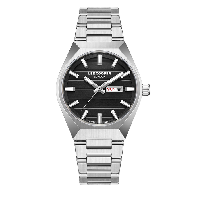 LC08363.350 Ανδρικό ρολόι Lee Cooper LC08363.350 με ασημί μπρασελέ και μαύρο καντράν