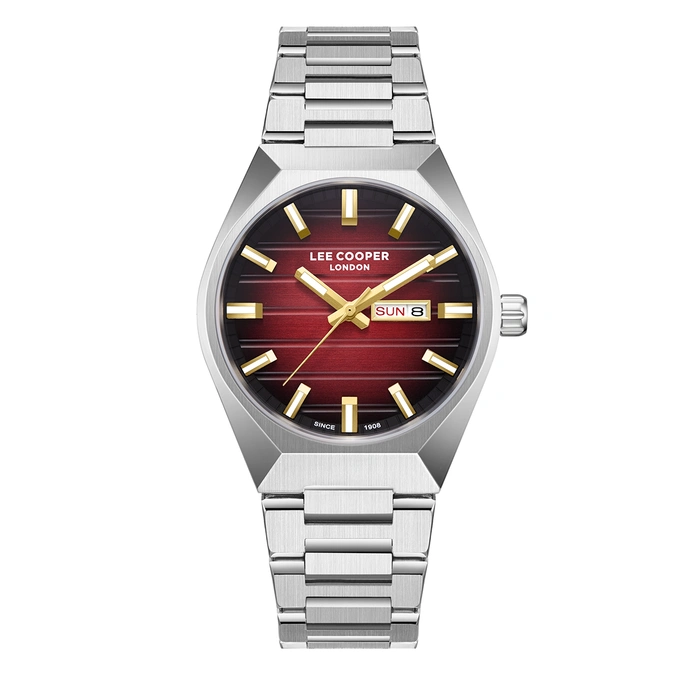 LC08363.380 Ανδρικό ρολόι Lee Cooper LC08363.380 με ασημί μπρασελέ και κόκκινο καντράν