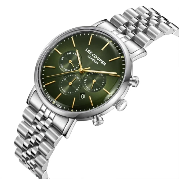 Ανδρικό ρολόι Lee Cooper LC08372.370 με ασημί μπρασελέ και πράσινο καντράν