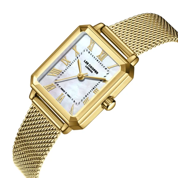 Γυναικείο ρολόι Lee Cooper LC08376.122 με χρυσό μπρασελέ και φίλντισι καντράν
