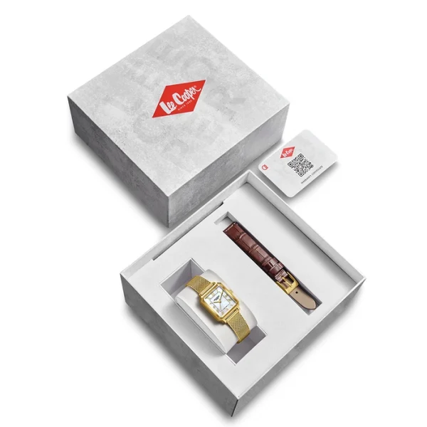 Γυναικείο ρολόι Lee Cooper LC08376.122 με χρυσό μπρασελέ και φίλντισι καντράν