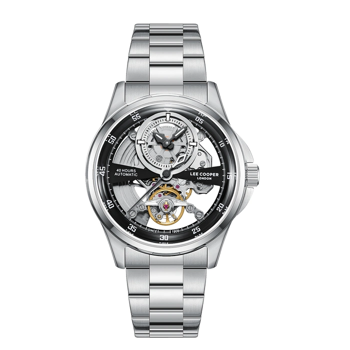 LC08383.350 Ανδρικό αυτόματο ρολόι Lee Cooper LC08383.350 με ασημί μπρασελέ και μαύρο καντράν
